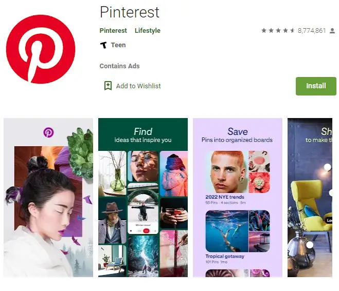 Fashion design app Pinterest
